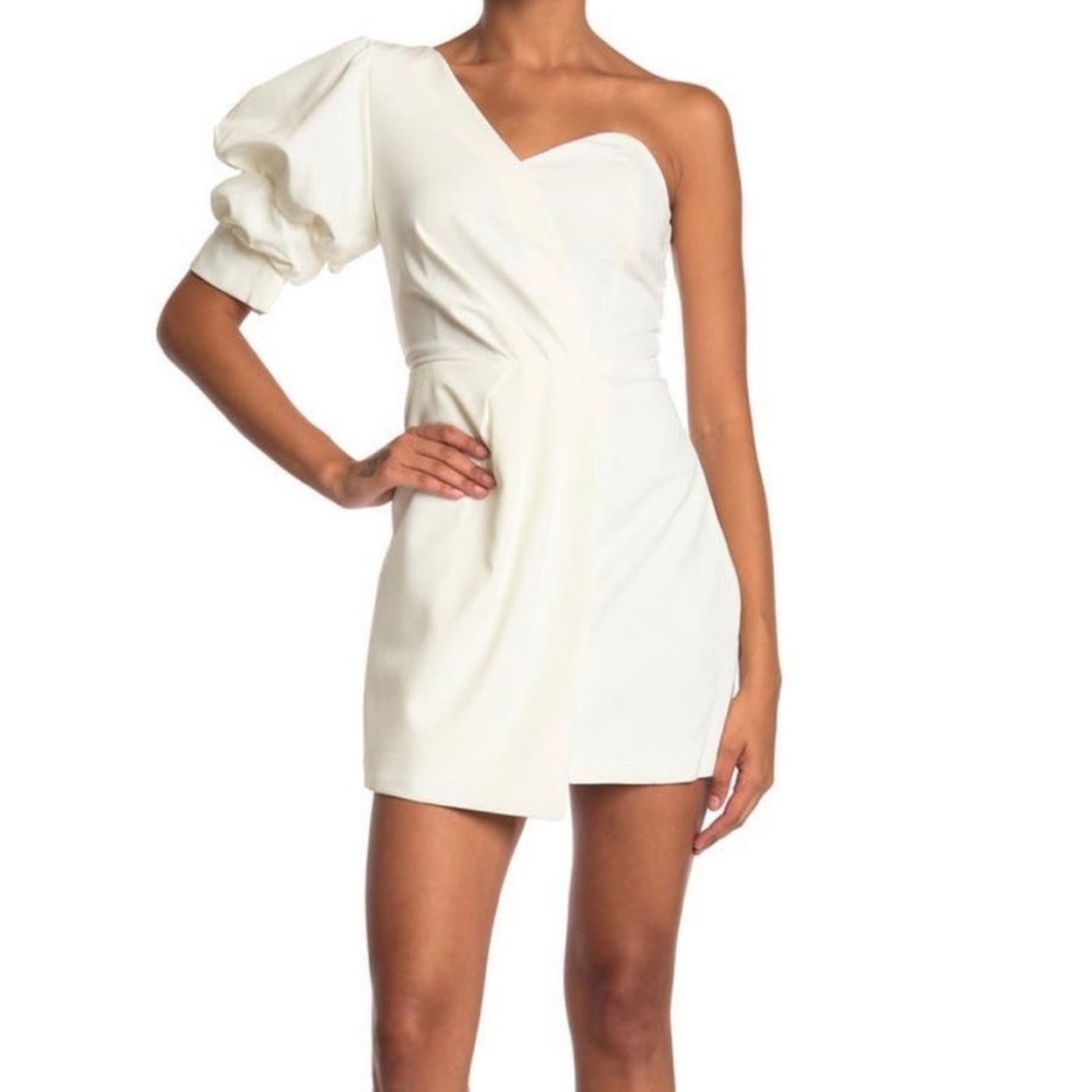 Do + Be White Puff Sleeve One Shoulder Dress